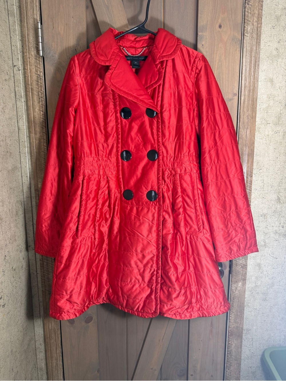 Marc By Marc Jacobs Red Quilted Double-Breasted Pea Coat